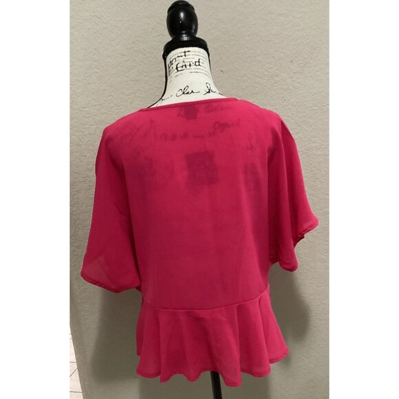 Loness Hot Pink Peplum Hem Blouse With V-Neck Size S - Picture 6 of 6